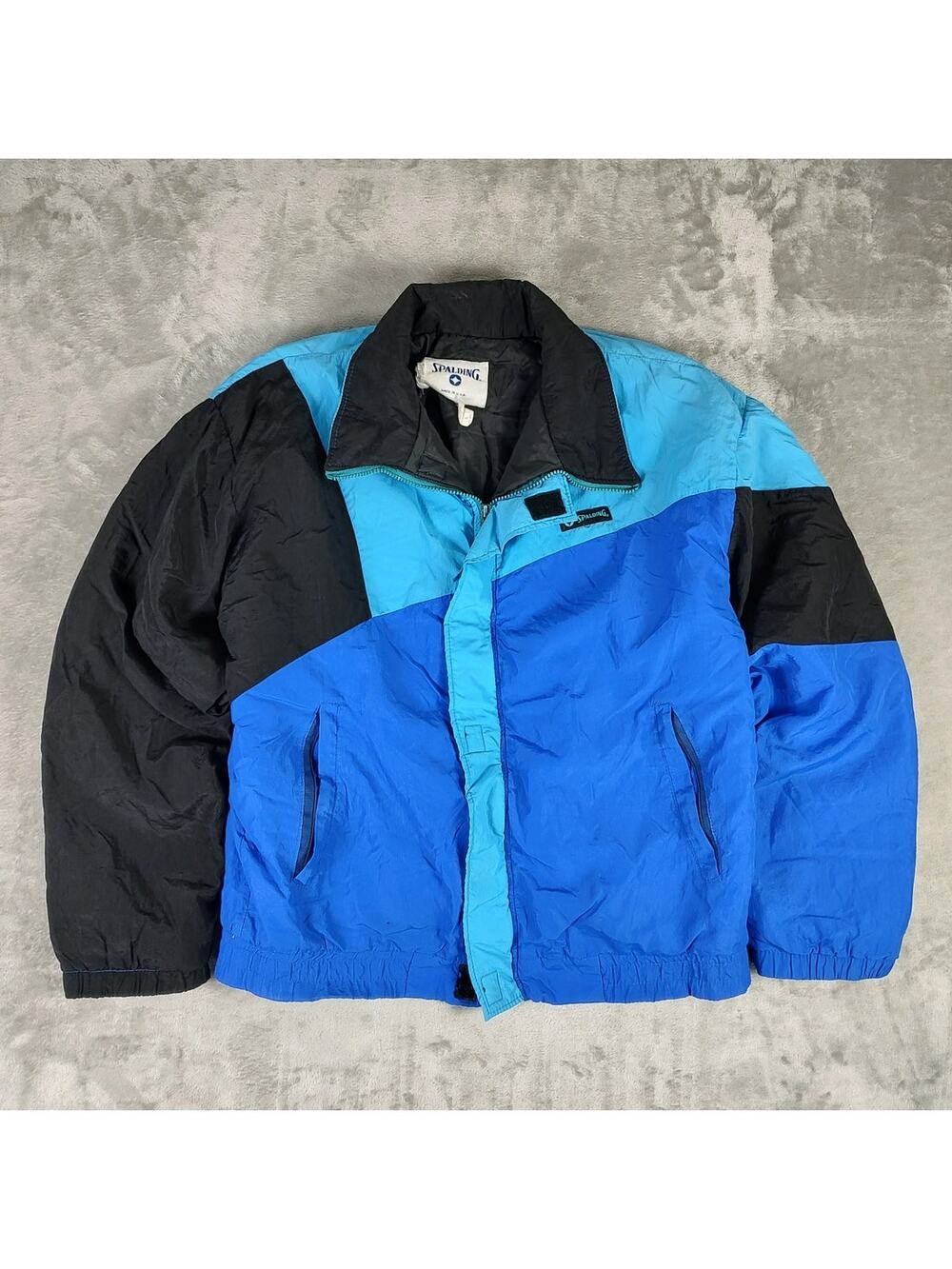 VTG 90s Spalding blue/black colorblock sportswear streetwear retro puffer mns L
